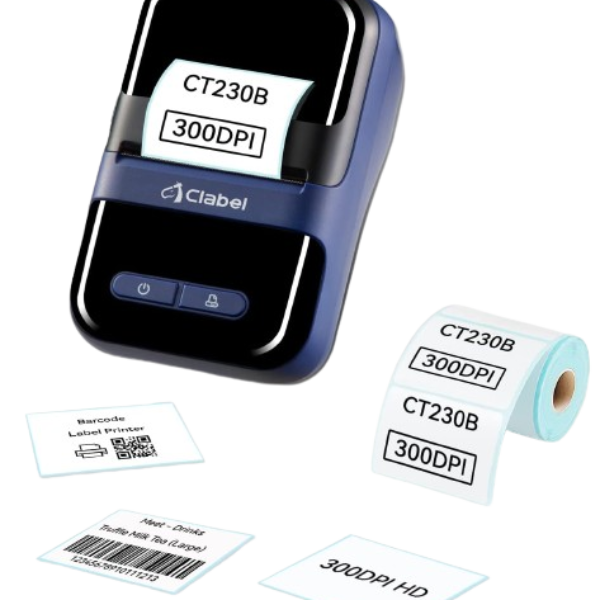 CLABEL Label Maker 300DPI, 230B Portable Barcode Label Printer for Address, Clothing, Retail, Jewelry, QR, Code, Small Business for Home & Office