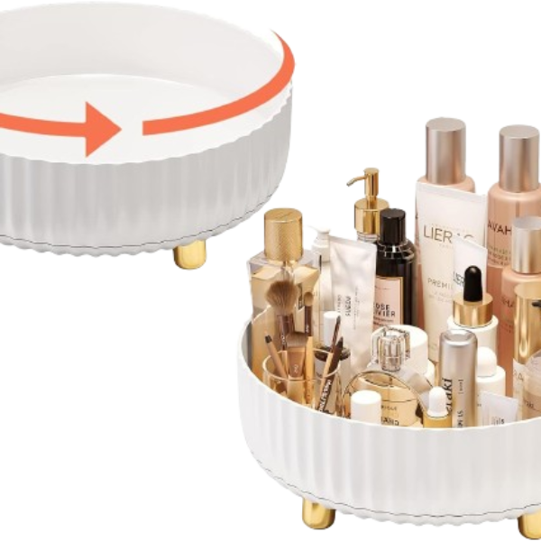 2-Pack Makeup Organizer for Dresser 360 Degree Rotating Lazy Susan Cosmetic Storage, One-Tier, White
