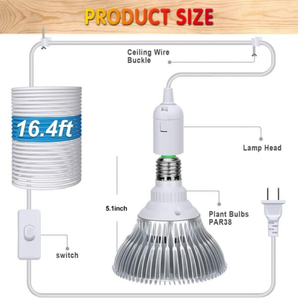 Hanging Full Spectrum Grow Lights LED Bulb for Indoor Plants, Dimmable 160 LEDs Plant Light Bulb