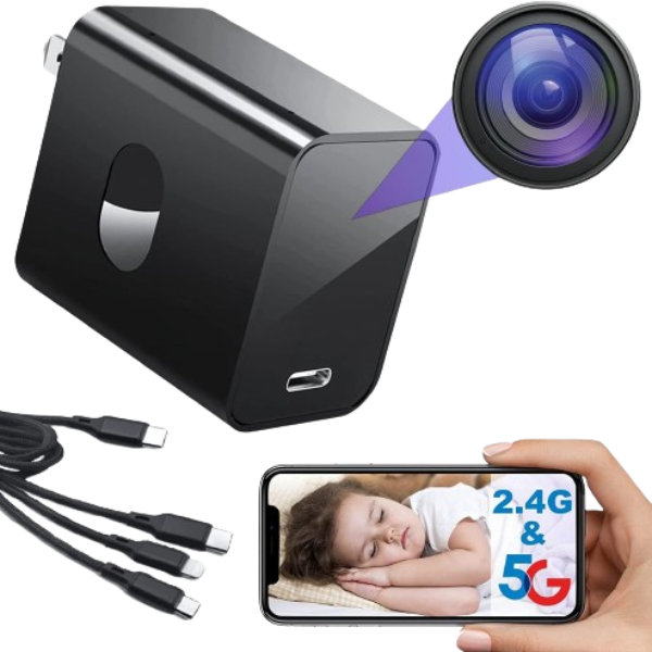 KINGDANS 2K Full Hidden Camera, 2.4G&5GHz WiFi, Nanny Camera Charger with Human Detection, 160° Wide View-Angle, Night Vision