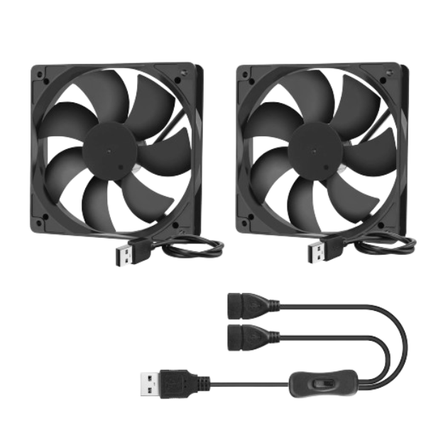 2-Pack 120mm USB Computer Fan with 1 Male to 2 Female Extension Cable with ON/Off Switch