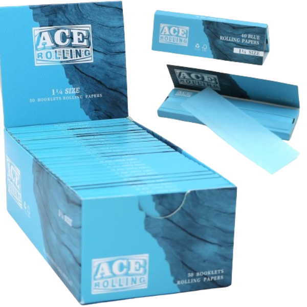 ACE ROLLING Papers, Blue Rolling Paper 1 1/4 Size Cigarette Rolling Papers Unbleached Rolling Papers
