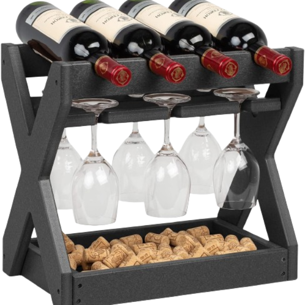 Countertop Wine Racks with Glass Holder (Black Color)