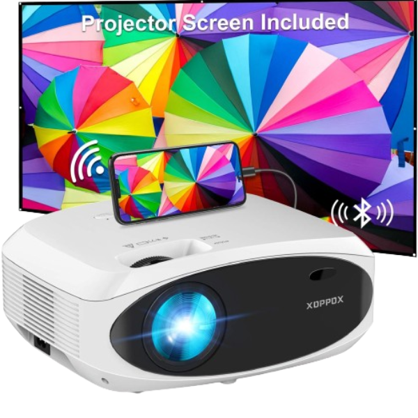 WiFi/Bluetooth 7500L Full HD 1080P Projector, Wireless Mirroring Projector Compatible with HDMI/USB/Laptop [100'' Screen Included]