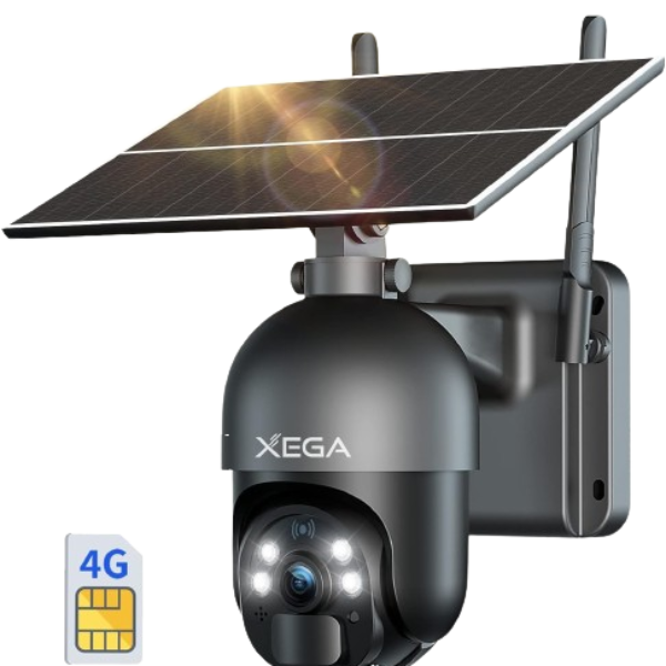 Xega 3G 4G LTE Cellular Security Camera Outdoor Solar Camera Wireless 2K HD Color Night Vision PTZ 360° View